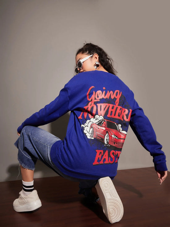 Women Royal Blue Going Nowhere Oversized Sweatshirt