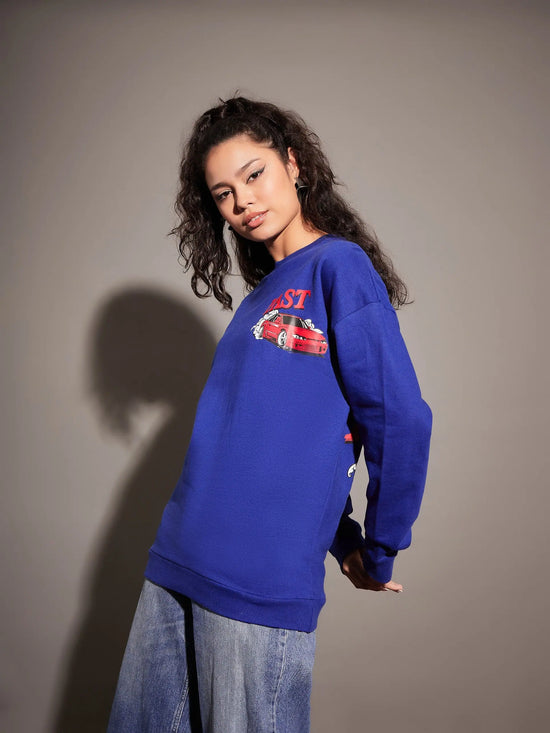 Women Royal Blue Going Nowhere Oversized Sweatshirt