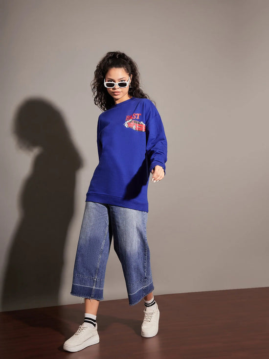 Women Royal Blue Going Nowhere Oversized Sweatshirt