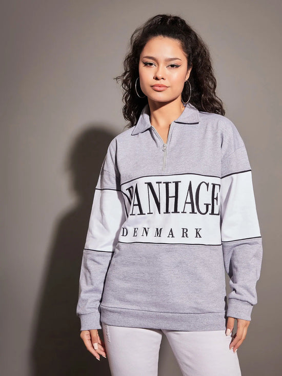 Women Grey Melange Copenhagen Colour Block Sweatshirt