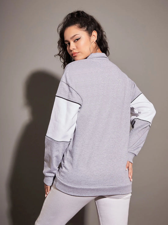 Women Grey Melange Copenhagen Colour Block Sweatshirt