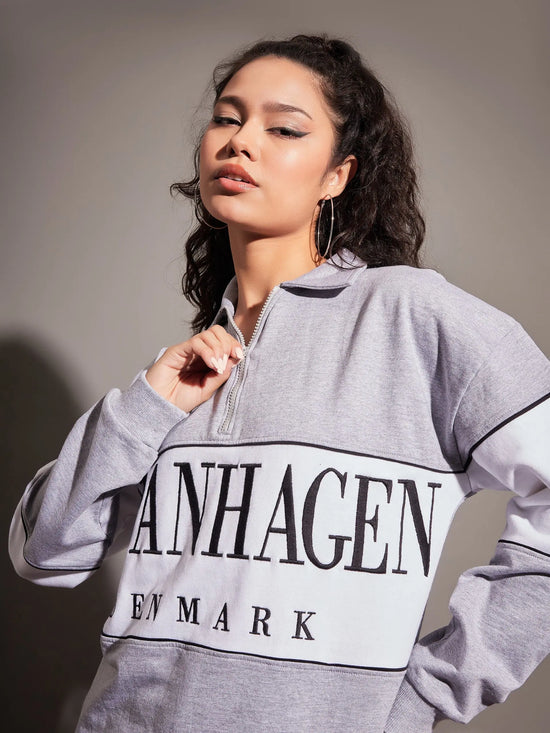 Women Grey Melange Copenhagen Colour Block Sweatshirt