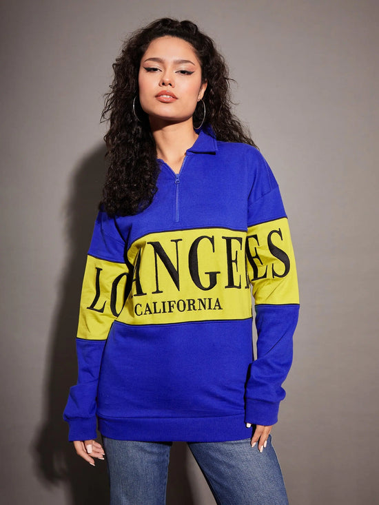 Women Royal Blue Los Angles Colour Block Sweatshirt