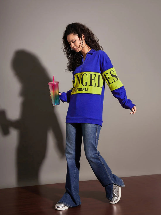 Women Royal Blue Los Angles Colour Block Sweatshirt