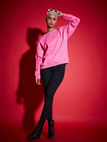 Women Pink Terry Stud Pearl Oversized Sweatshirt