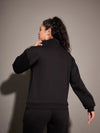 Women Black Fleece Front Zipper Sweatshirt