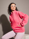 Women Pink Fleece Front Zipper Sweatshirt