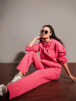 Women Pink Fleece Oversized Hoodie