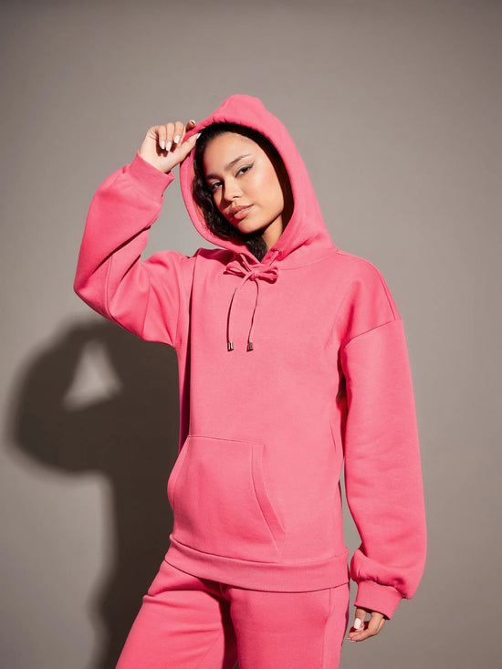 Women Pink Fleece Oversized Hoodie