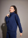 Women Navy Fleece Front Zipper Sweatshirt