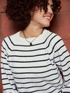 Women Black & White Striped Full Sleeves Sweater-SFSWSH7436XS