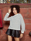 Women Black & White Striped Full Sleeves Sweater-SFSWSH7436XS