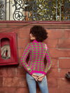 Women Pink And Green Houndstooth Sweater