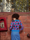 Women Blue Geometric Front Open Wool Cardigan