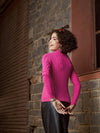 Women Pink Rib Full Sleeves High Neck Sweater