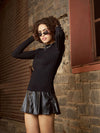 Women Black Rib Full Sleeves High Neck Sweater