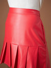 Women Red Pu Pleated Mini Skirt