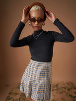 Women Brown Flannel Check Pleated Mini Skirt