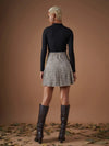 Women Brown Flannel Check Pleated Mini Skirt