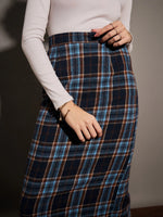 Women Blue Yarndyed Check Pencil Skirt