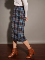 Women Blue Yarndyed Check Pencil Skirt