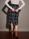 Women Blue Yarndyed Check Pencil Skirt