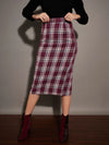 Women Maroon Yarndyed Check Pencil Skirt