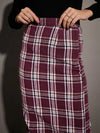 Women Maroon Yarndyed Check Pencil Skirt