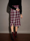 Women Maroon Yarndyed Check Pencil Skirt