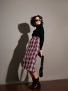 Women Maroon Yarndyed Check Pencil Skirt