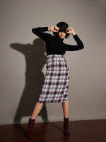 Women White Yarndyed Check Pencil Skirt