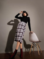 Women White Yarndyed Check Pencil Skirt