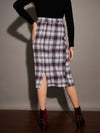 Women White Yarndyed Check Pencil Skirt