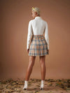 Women Beige Flannel Check Pleated Mini Skirt