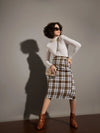 Women Brown Yarndyed Check Pencil Skirt