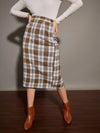 Women Brown Yarndyed Check Pencil Skirt