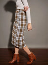 Women Brown Yarndyed Check Pencil Skirt