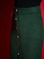 Women Green Tweed Front Button Midi Skirt