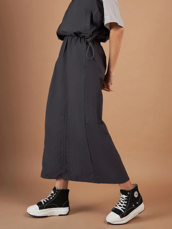 Women Dark Grey Side Ruched Parachute Skirt