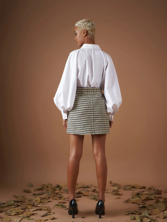 Women Off-White Check Jacquard Tweed Mini Skirt