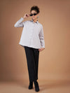 Women Grey Cotton Poplin Back Placket Shirt