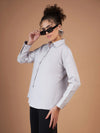 Women Grey Cotton Poplin Back Placket Shirt