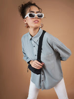 Women Light Blue Twill Oversized Shirt