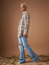 Women Beige Flannel Check Oversized Shirt