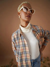 Women Beige Flannel Check Oversized Shirt