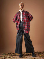 Women Red Flannel Check Oversized Shirt