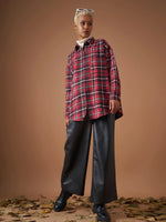 Women Red Flannel Check Oversized Shirt