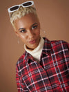 Women Red Flannel Check Oversized Shirt