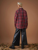 Women Red Flannel Check Oversized Shirt