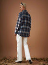 Women Navy Flannel Check Colourblock Oversized Shirt